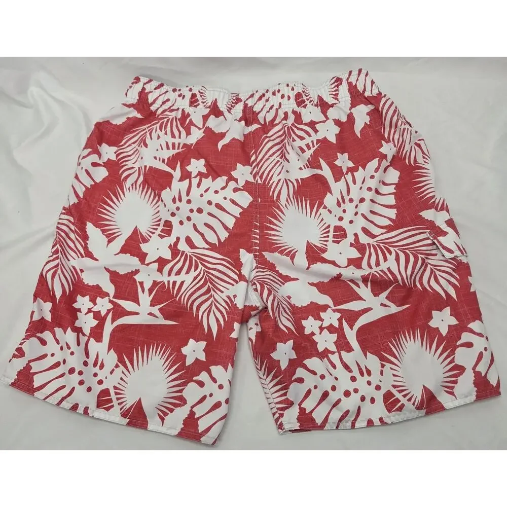 Newport Blue Swim Trunks Mens XL Red White Tropical Floral Beach Shorts Lined